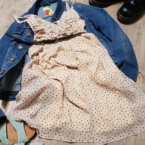 Polka dot chiffon dress with belt